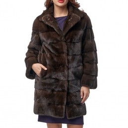 Норковая шуба с английским воротником 90см (Коричневый)