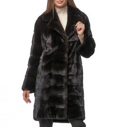 Норковая шуба с английским воротником 90см (Темно-коричневый)