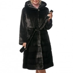 Норковая шуба с капюшоном 110см (Черный)