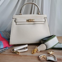 Женская кожаная сумка Hermes 32х22 бежевая