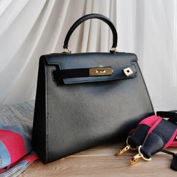 Женская кожаная сумка Hermes 32х22 черная