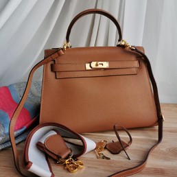 Женская кожаная сумка Hermes 32х22 коричневая