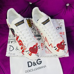 Женские кеды Dolce & Gabbana белые с цветным рисунком
