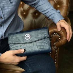 Барсетка Stefano Ricci из кожи крокодила синяя