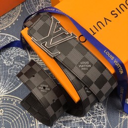 Кожаный мужской ремень Louis Vuitton двухсторонний серая шашка