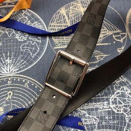 Кожаный мужской ремень Louis Vuitton односторонний серая шашка
