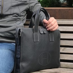 Мужской портфель Hermes кожаный черный