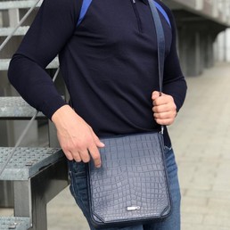 Мужская сумка Zilli синяя из кожи крокодила