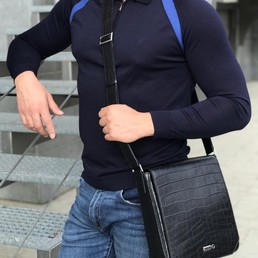 Мужская сумка Zilli черная из кожи крокодила