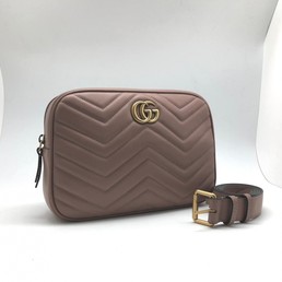 Женская поясная сумка Gucci Marmont кожаная бежевая