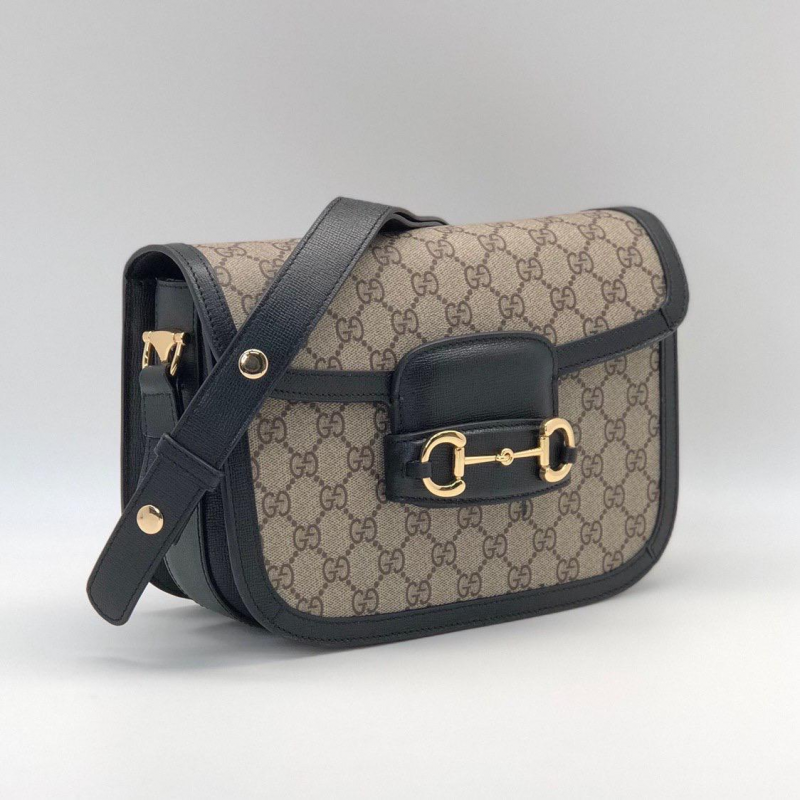 Женская сумка Gucci 1955 Horsebit бежевая с черным