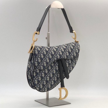 Женская сумка Christian Dior Saddle синяя с бежевым 25,5x20