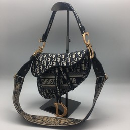 Женская сумка Christian Dior Saddle черная с бежевым 25,5x20