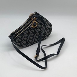 Женская сумка Christian Dior Saddle Mini серая с черным