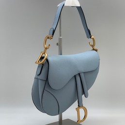 Женская сумка Christian Dior Saddle кожаная голубая