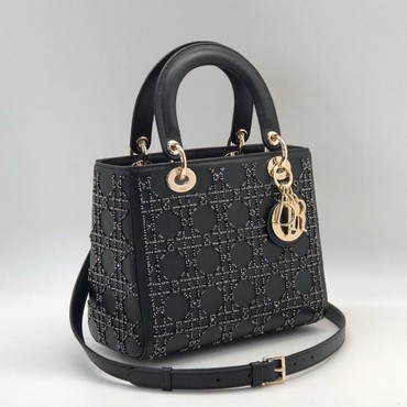 Женская кожаная сумка Christian Dior Lady черная