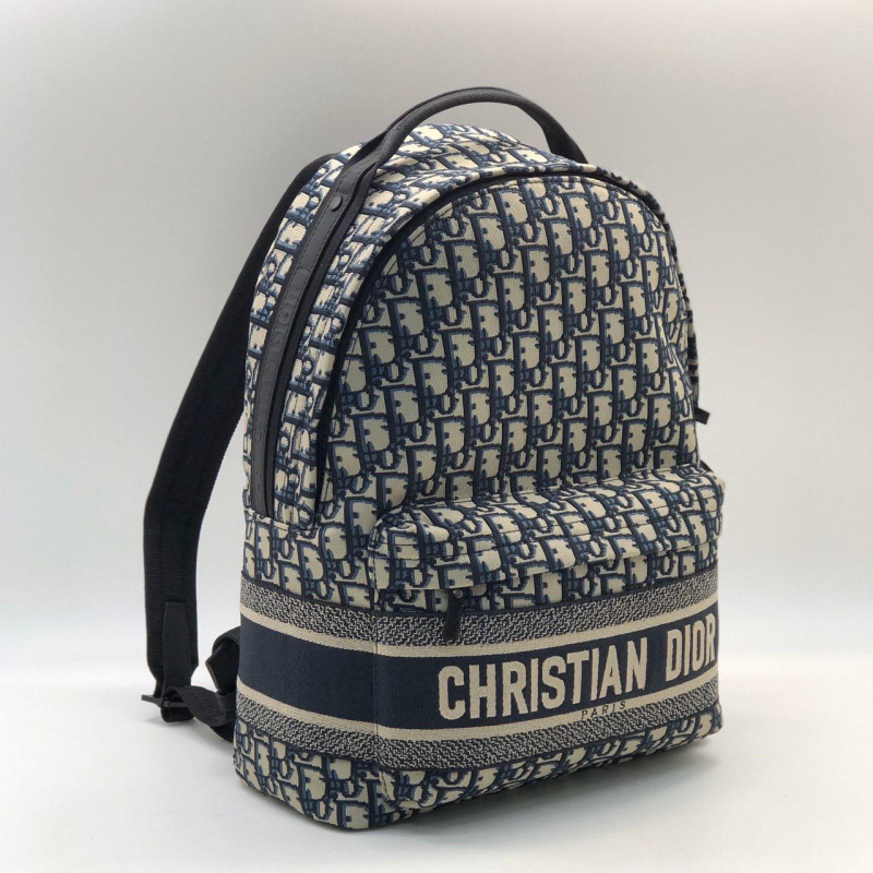 Женский рюкзак Christian Dior бежевый с синим орнаментом