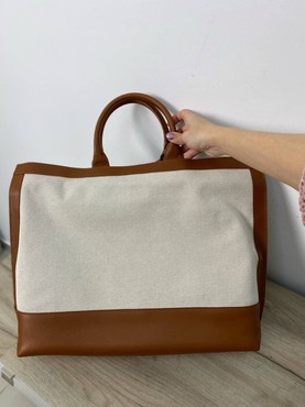 Женская сумка-тоут Yves Saint Laurent коричневая с белым