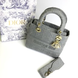 Женская сумка Christian Dior Lady серая текстиль