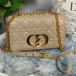 Женская сумка Christian Dior Caro Mini кожаная бежевая