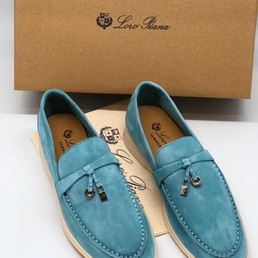 Женские лоферы Loro Piana голубые замшевые