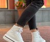 Женские высокие кеды Prada белые кожаные