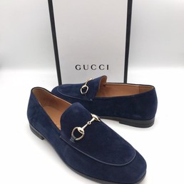 Мужские лоферы Gucci 2021-2022 синие замшевые