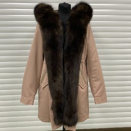 Пудровая парка с мехом песца (Коричневый) 95 см