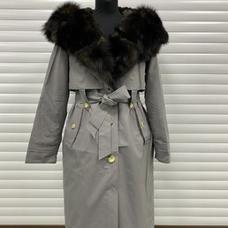 Серый тренч с мехом песца (Коричневый) 110 см
