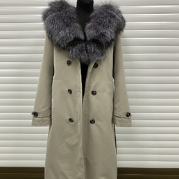 Бежевый тренч с мехом чернобурки 110 см