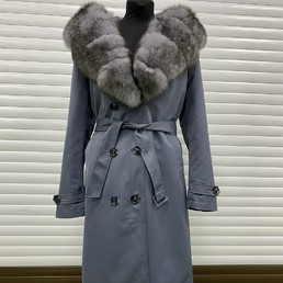 Синий тренч с мехом песца (Серый) 110 см