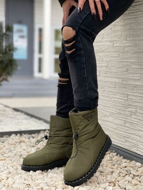 Женские ботинки Prada 2021 зеленые нейлон