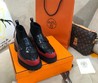 Женские ботинки Hermes черные с красным кожаные