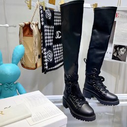Женские высокие ботинки Christian Dior 2021 черные кожаные