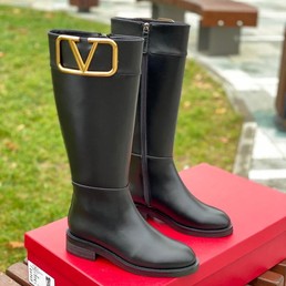 Женские сапоги Valentino черные кожаные