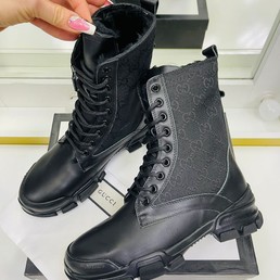 Женские ботинки зимние Gucci черные с мехом
