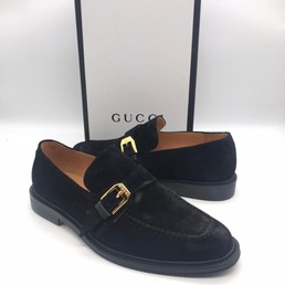 Мужские лоферы Gucci 2021-2022 черные замшевые с ремешком