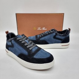 Мужские кеды Loro Piana замшевые голубые с черным