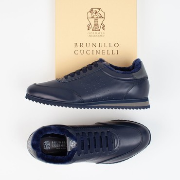 Мужские кеды Brunello Cucinelli синие кожаные