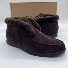 Мужские зимние лоферы Loro Piana 2021-2022 бордовые замшевые