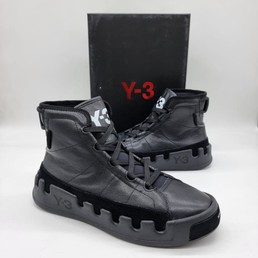 Мужские высокие кеды Yohji Yamamoto черные кожаные