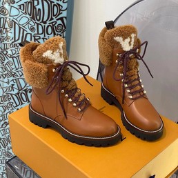 Женские зимние ботинки Louis Vuitton 2021 коричневые кожаные