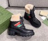 Женские ботинки зимние Gucci 2021 черные с мехом