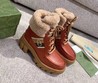 Женские ботинки зимние Gucci 2021 коричневые с мехом