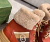 Женские ботинки зимние Gucci 2021 коричневые с мехом