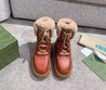 Женские ботинки зимние Gucci 2021 коричневые с мехом