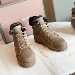 Женские зимние высокие кеды Loro Piana бежевые
