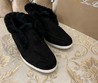 Мужские зимние лоферы Loro Piana черные замшевые на овчине