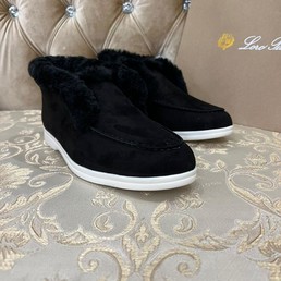 Мужские зимние лоферы Loro Piana черные замшевые на овчине