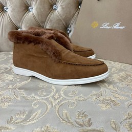Мужские зимние лоферы Loro Piana коричневые замшевые на овчине